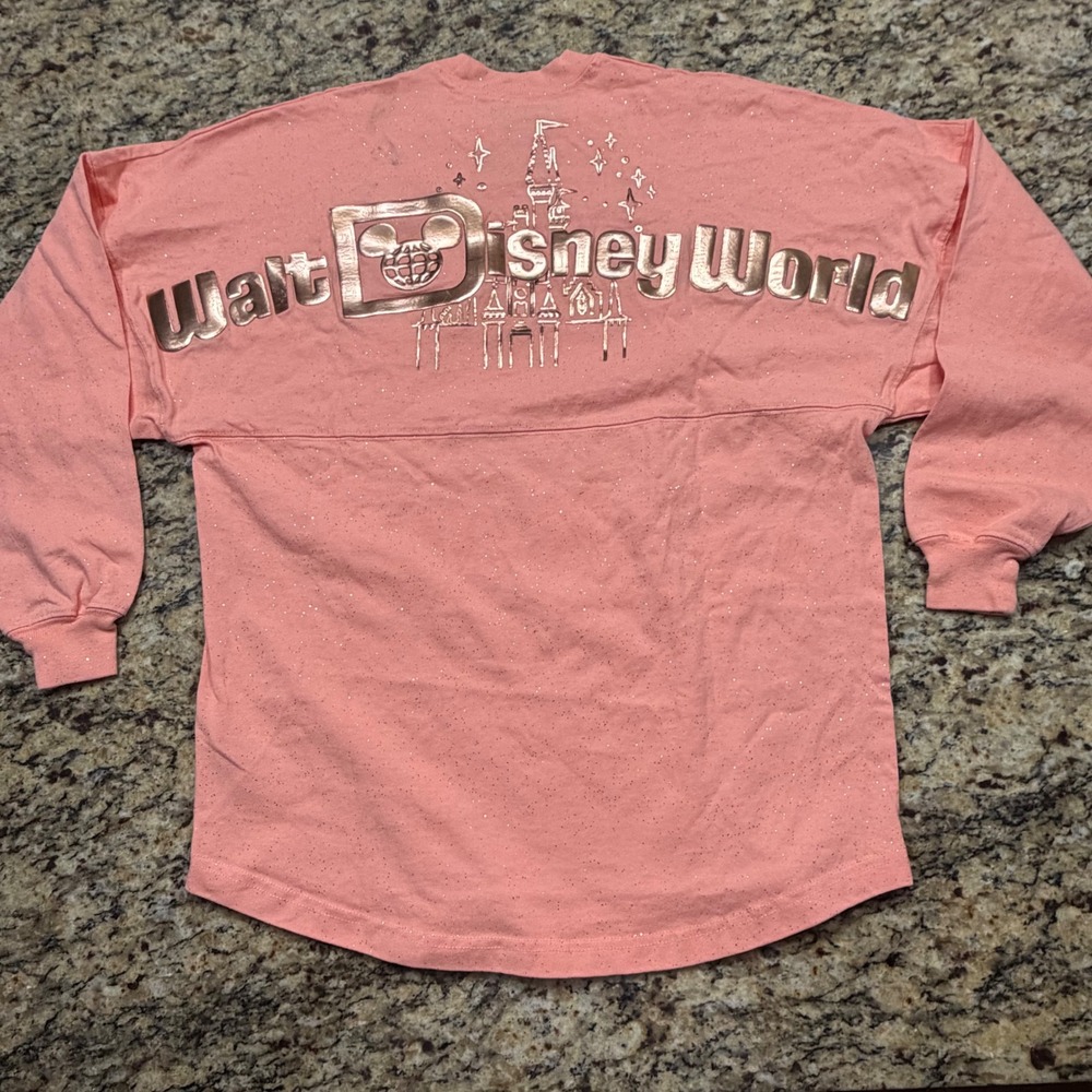 Walt Disney World Spirit Jersey Rose Gold Glitter Coral Pink XS Long Sleeve ws